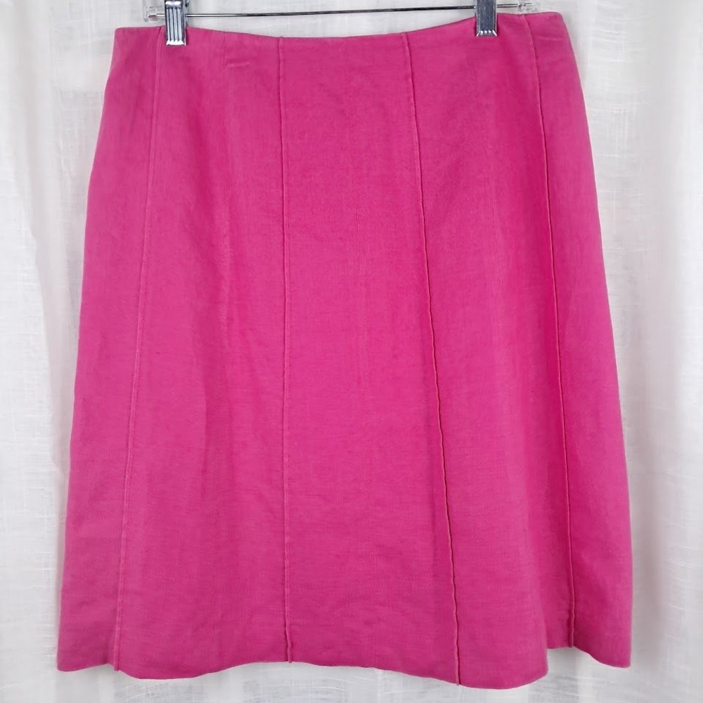 Vintage Talbots 12 Fuchsia 100% Irish Linen A-Line Panelled Skirt Preppy